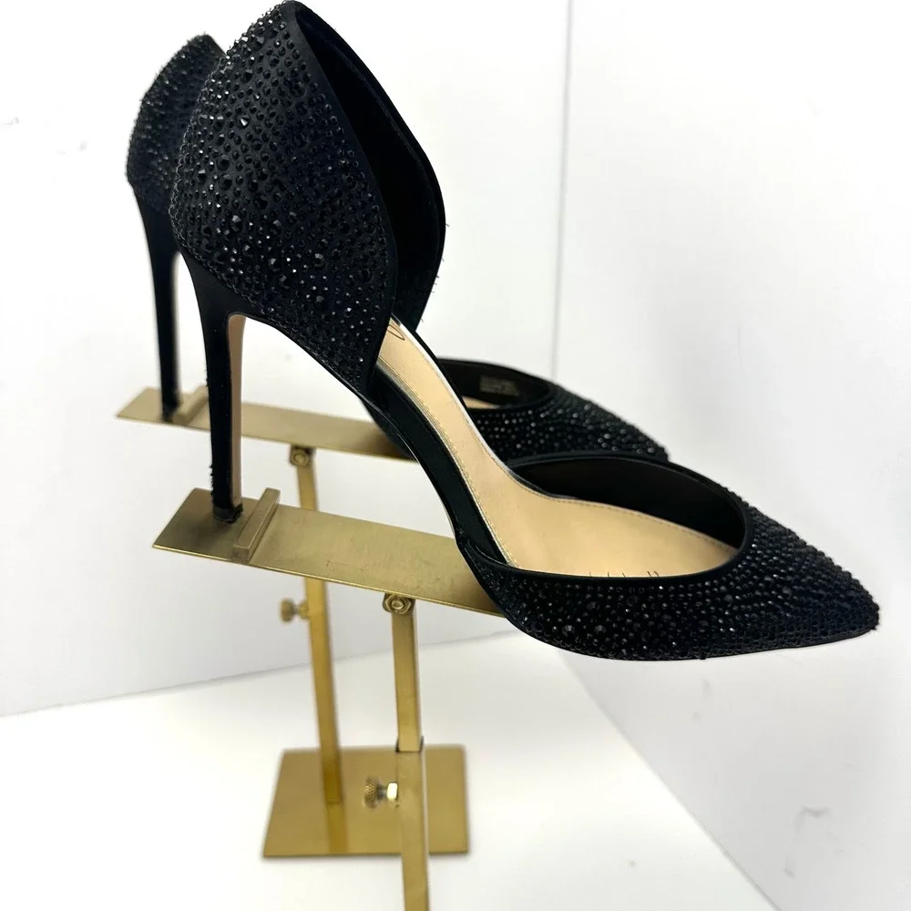 Jewel Badgley Mischka Black Rhinestone d'Orsay Pointed Toe Stiletto Pumps Size 8